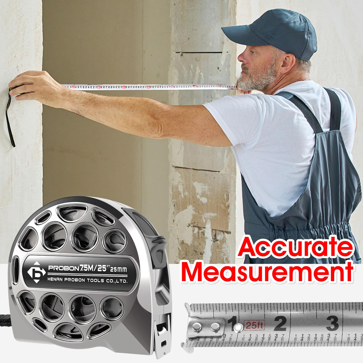 HOTBEST 25ft tape measure suitable for construction, woodworking, and agricultural tasks.