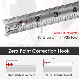 HOTBEST 25ft tape measure double-sided scale aids interior projects and carpentry tasks.