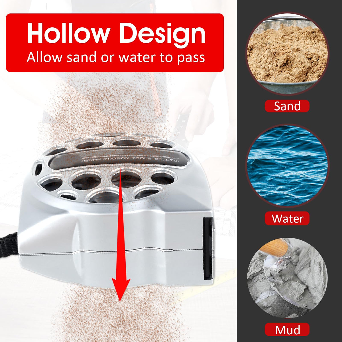 HOTBEST 25ft tape measure hollow retraction design simplifies cleaning in dirty environments.
