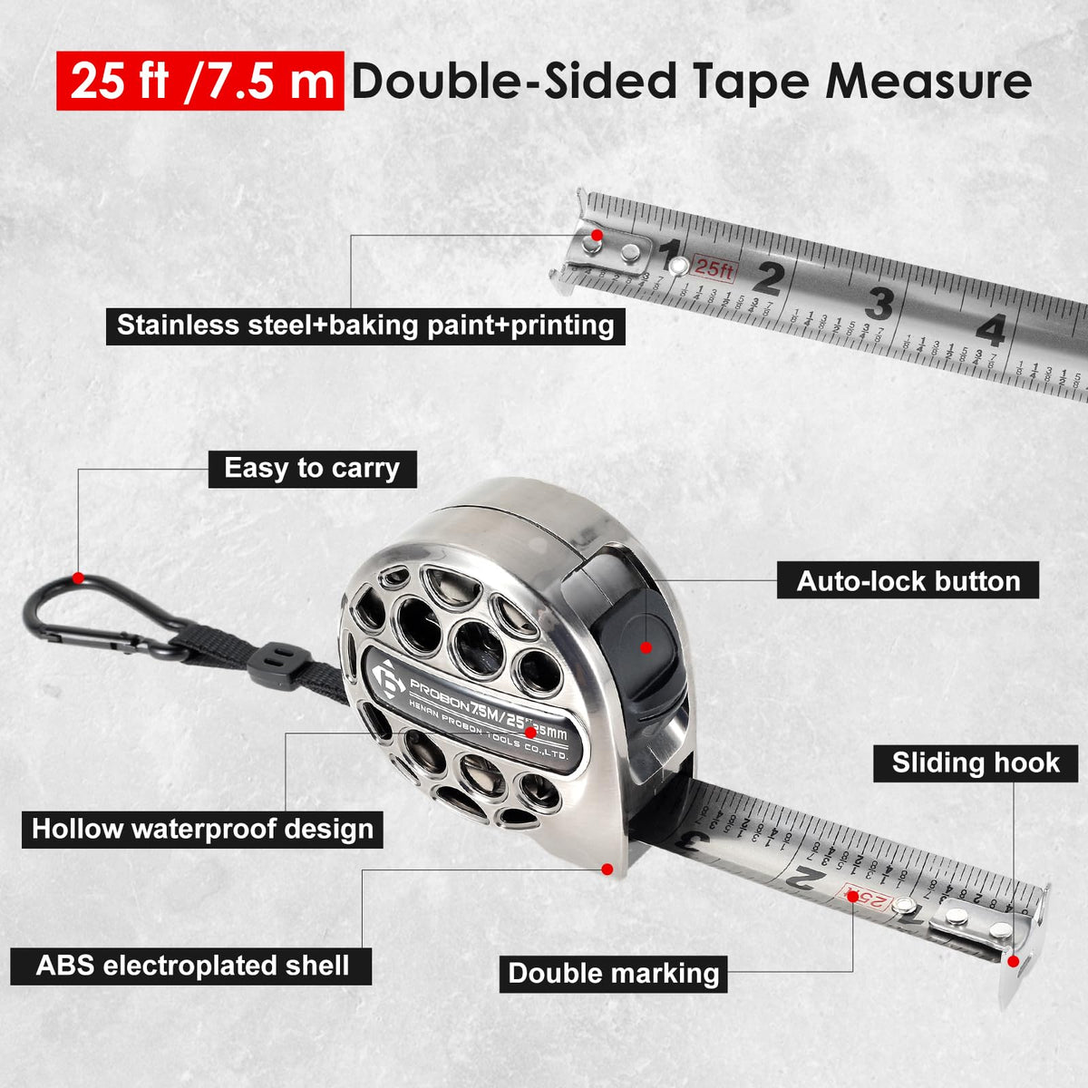 HOTBEST 25ft tape measure retractable tape in use for efficient on-site measurements.
