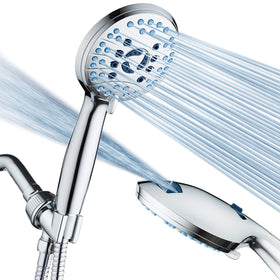 Hotel Spa AquaCare shower head in hand showing eight mode spray for powerful cleaning