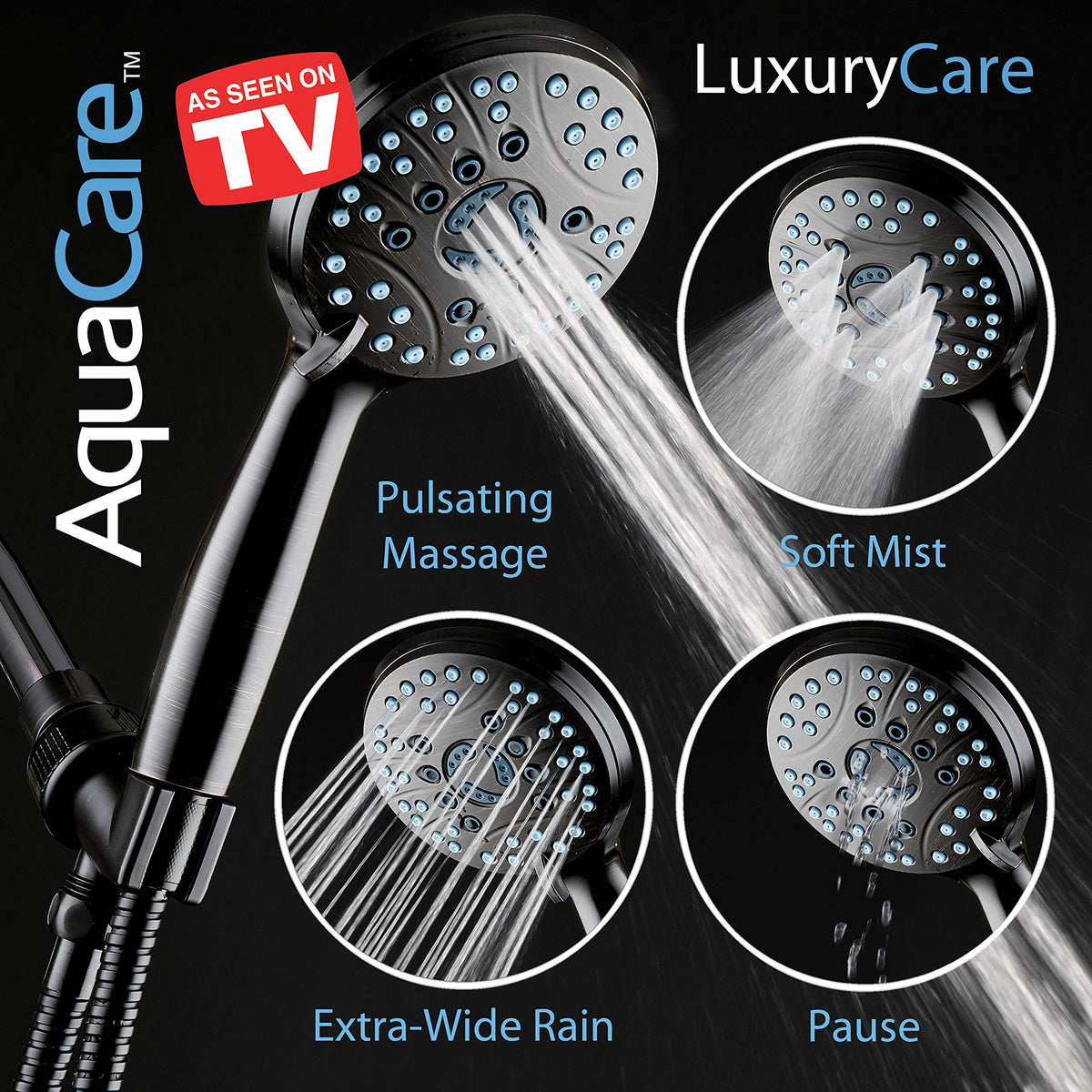 Hotel Spa AquaCare overhead bracket allows flexible mounting angles.