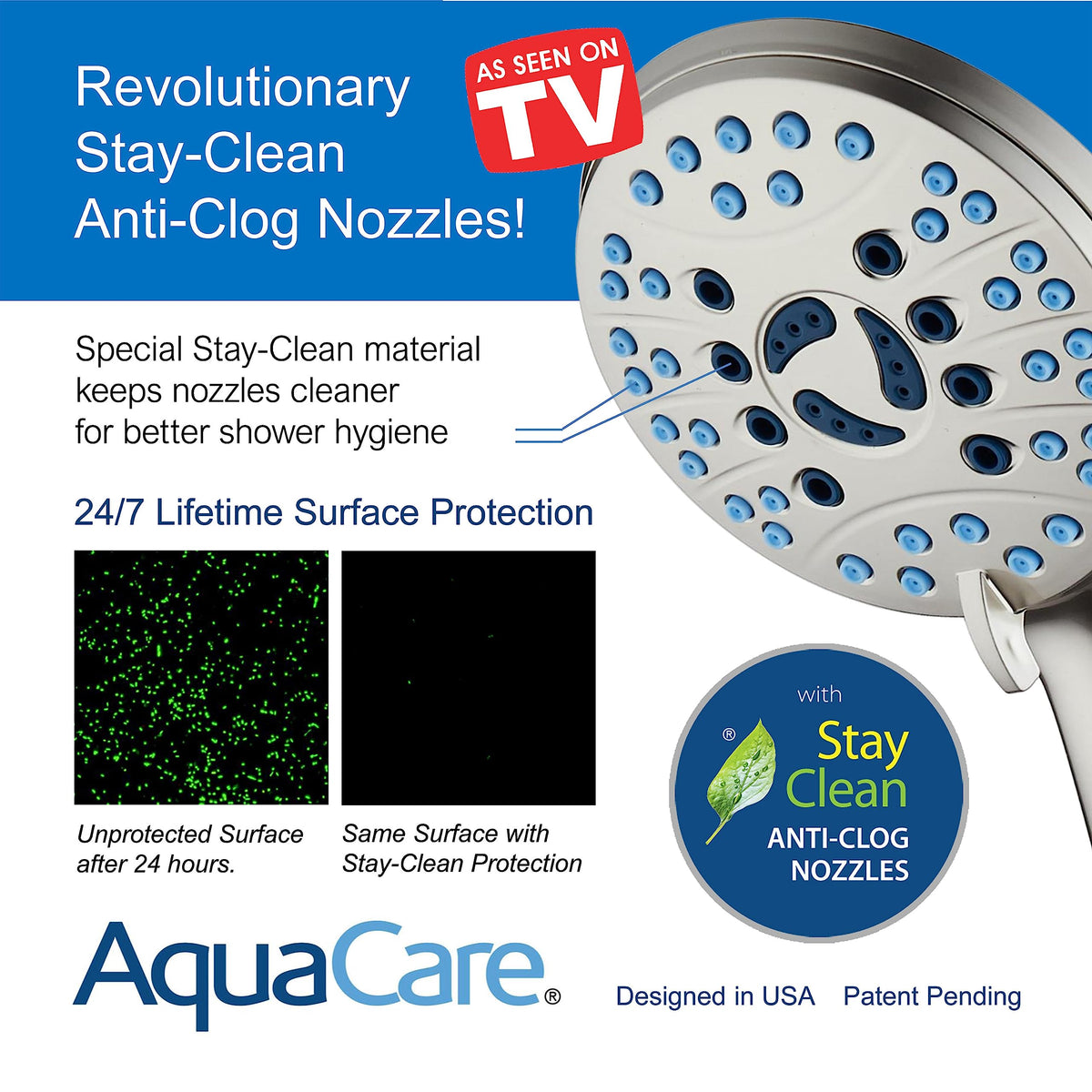 Hotel Spa AquaCare power wash target feature cleans tub and tiles quickly