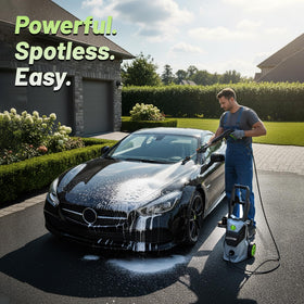 HOTFINE detachable foam cannon enables thick pre soak for vehicles and patios.