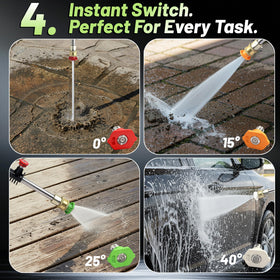 HOTFINE four quick-connect nozzles offer versatile spray patterns for delicate to deep cleaning.