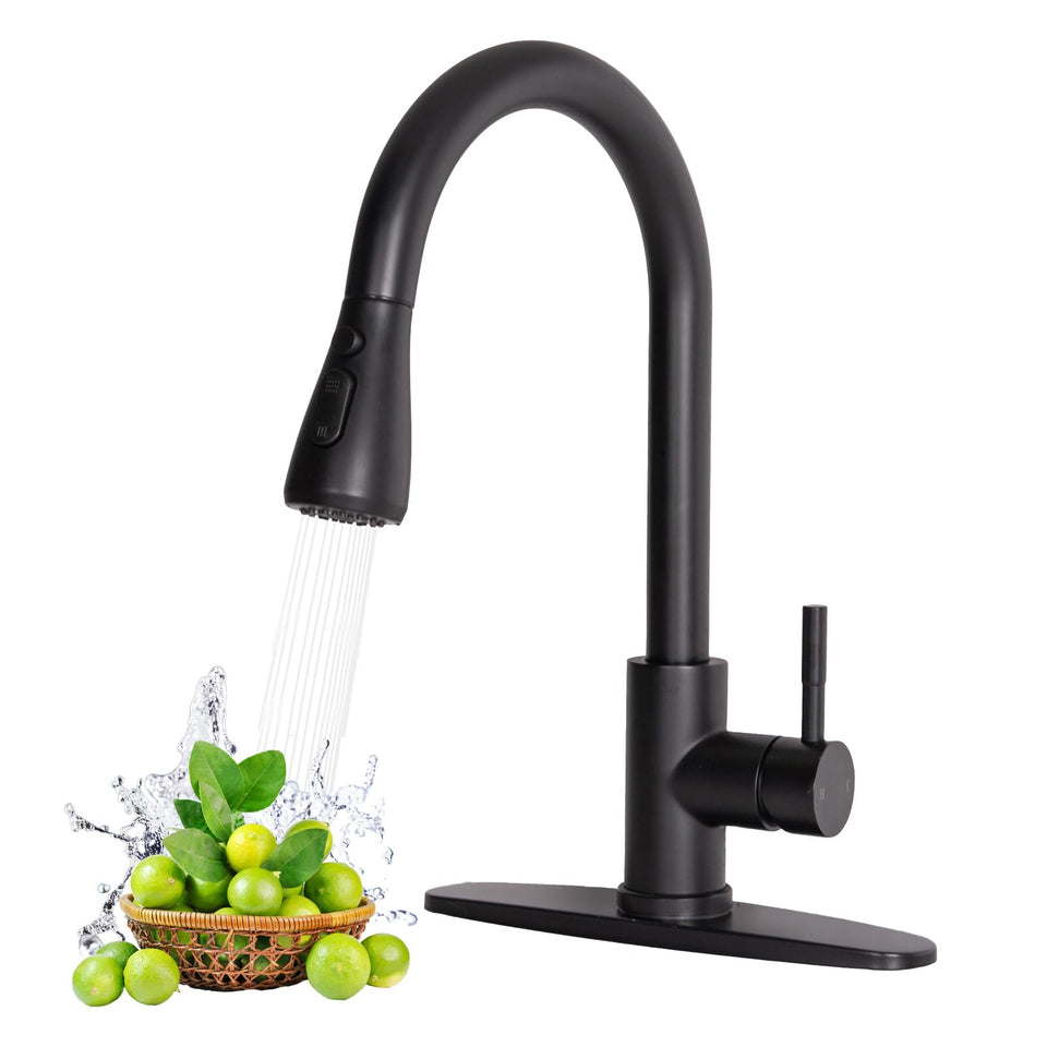 HOTIS HOME matte black kitchen faucet with pull-down sprayer for easy rinsing