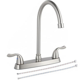 HOTIS HOME brushed nickel kitchen faucet angle view, durable finish for modern kitchens