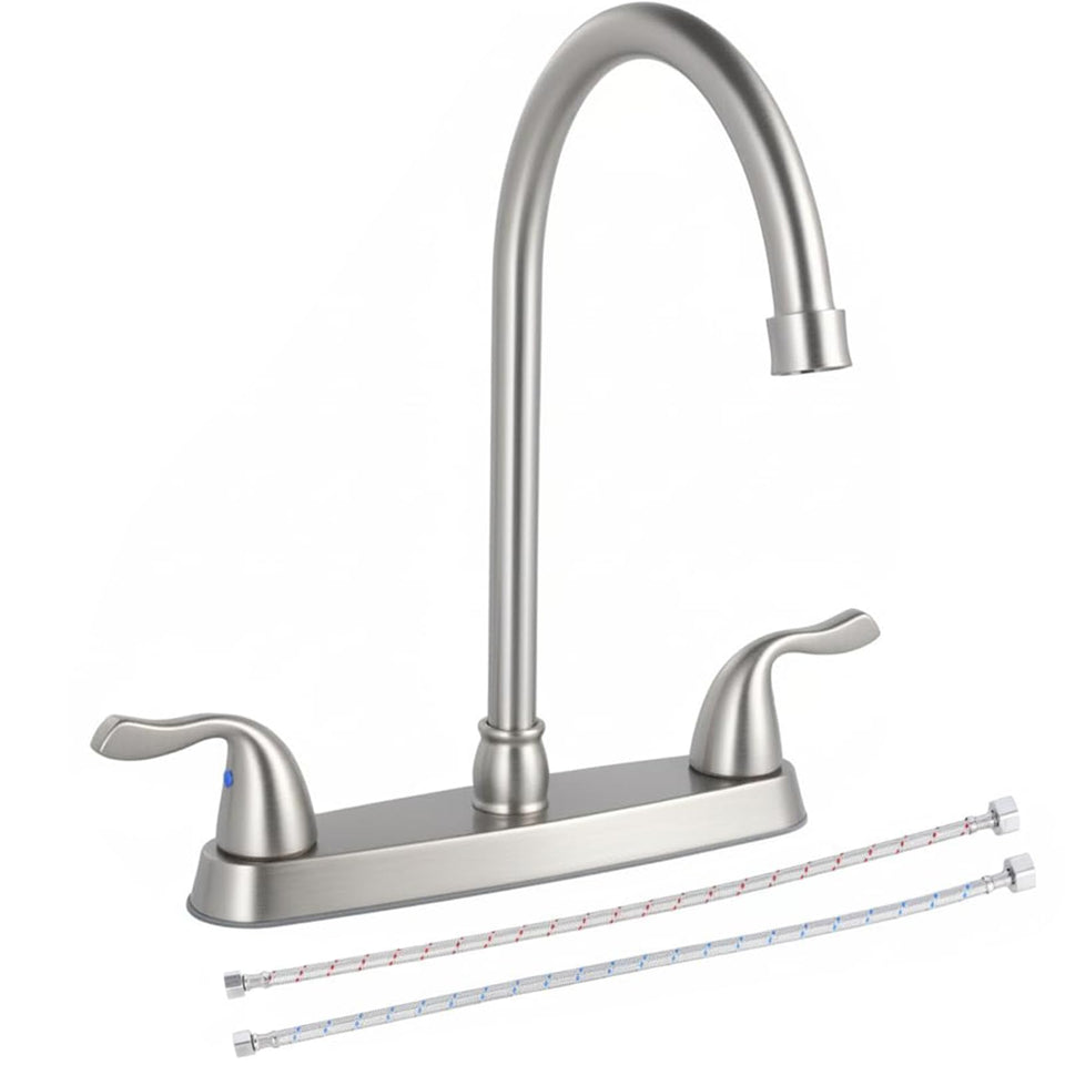 HOTIS HOME brushed nickel kitchen faucet angle view, durable finish for modern kitchens