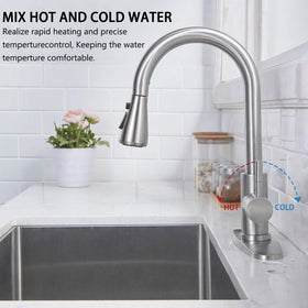 HOTIS HOME Brushed Nickel faucet with ceramic discs and lever handle.