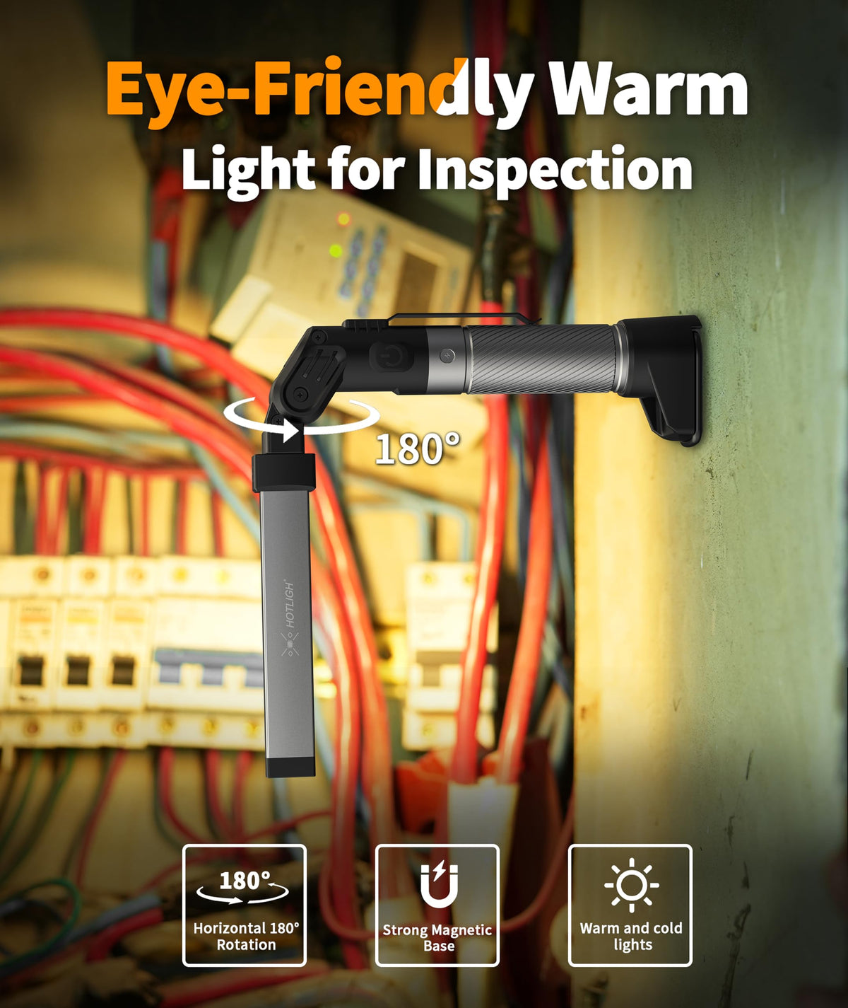 HOTLIGH magnetic base and built-in hook enable hands-free positioning