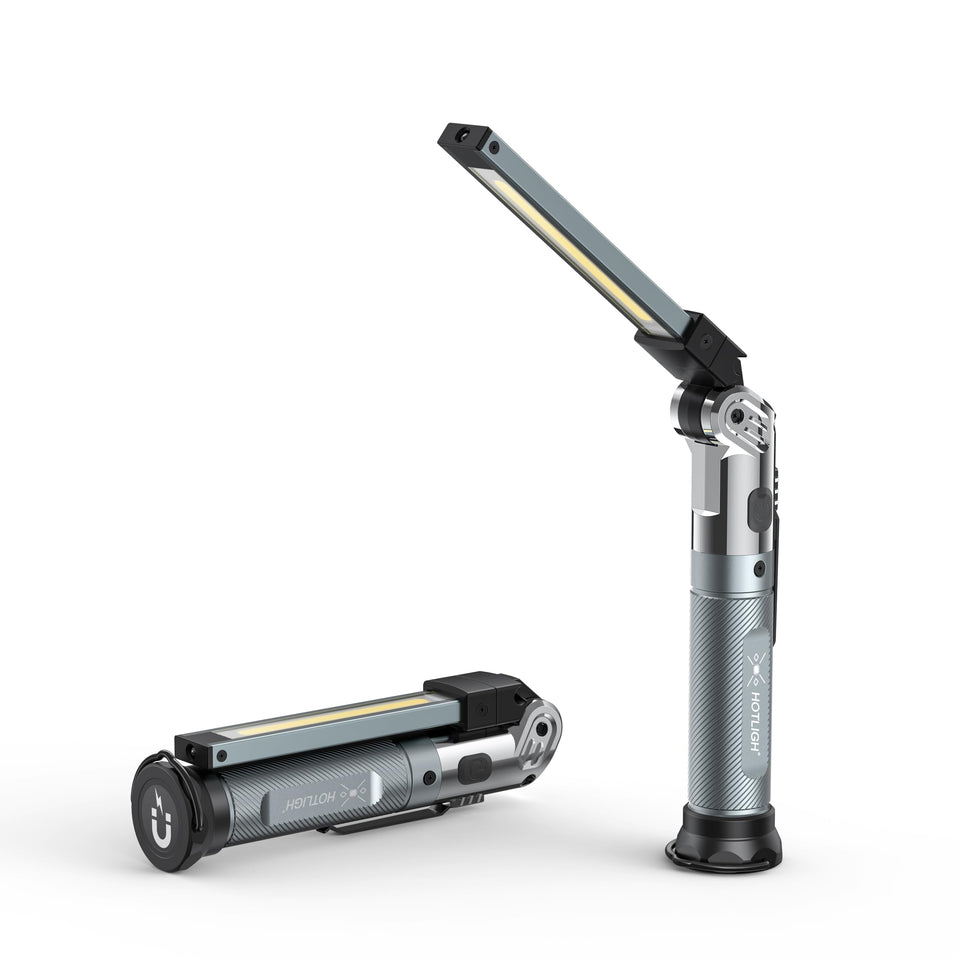 HOTLIGH magnetic work light with hook for hands-free workshop tasks.