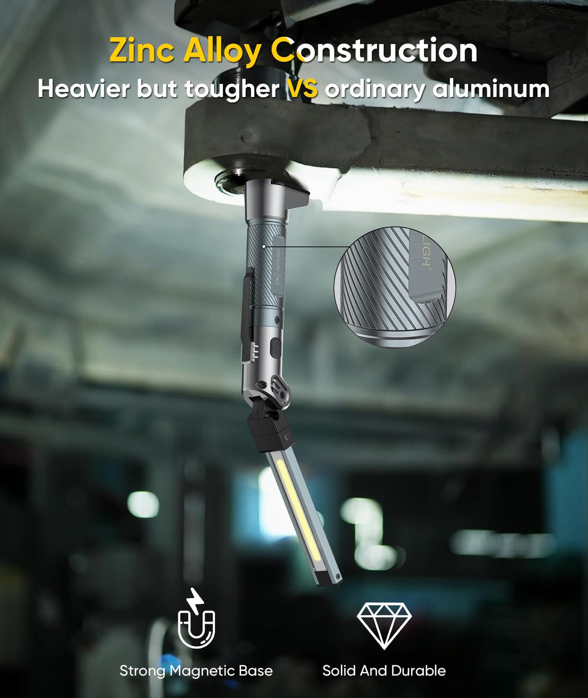 Hotligh Magnetic Work Light zinc alloy body for rugged durability