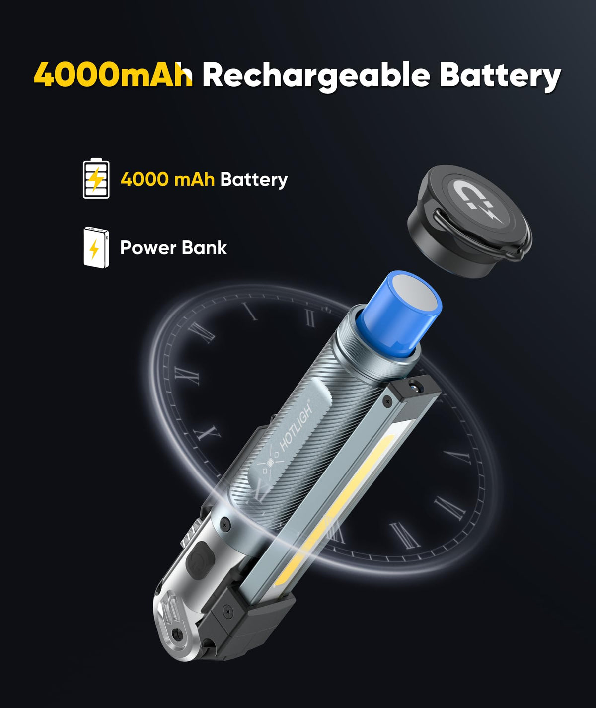 HOTLIGH rechargeable power bank function to charge devices.