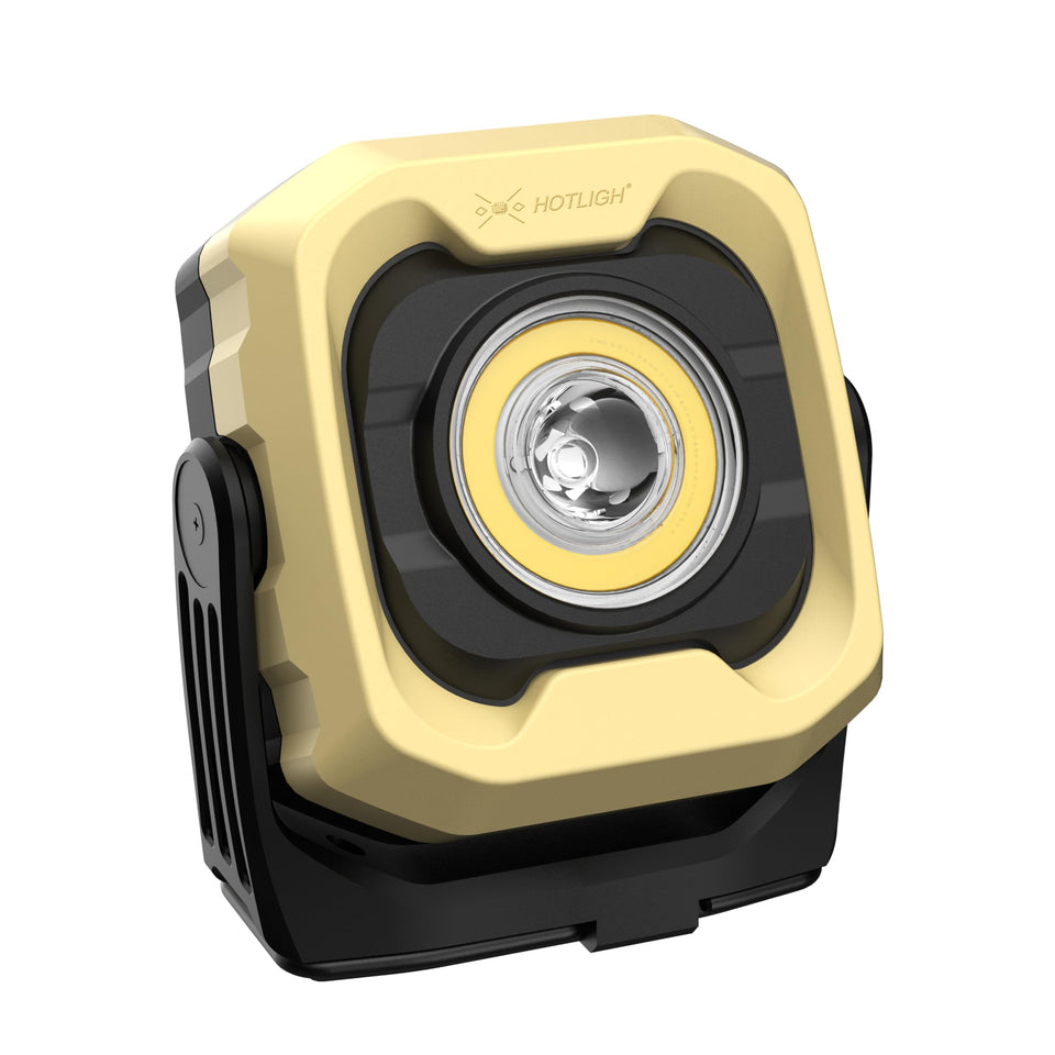 HOTLIGH spotlight shows bright, precise illumination for garages and repairs.