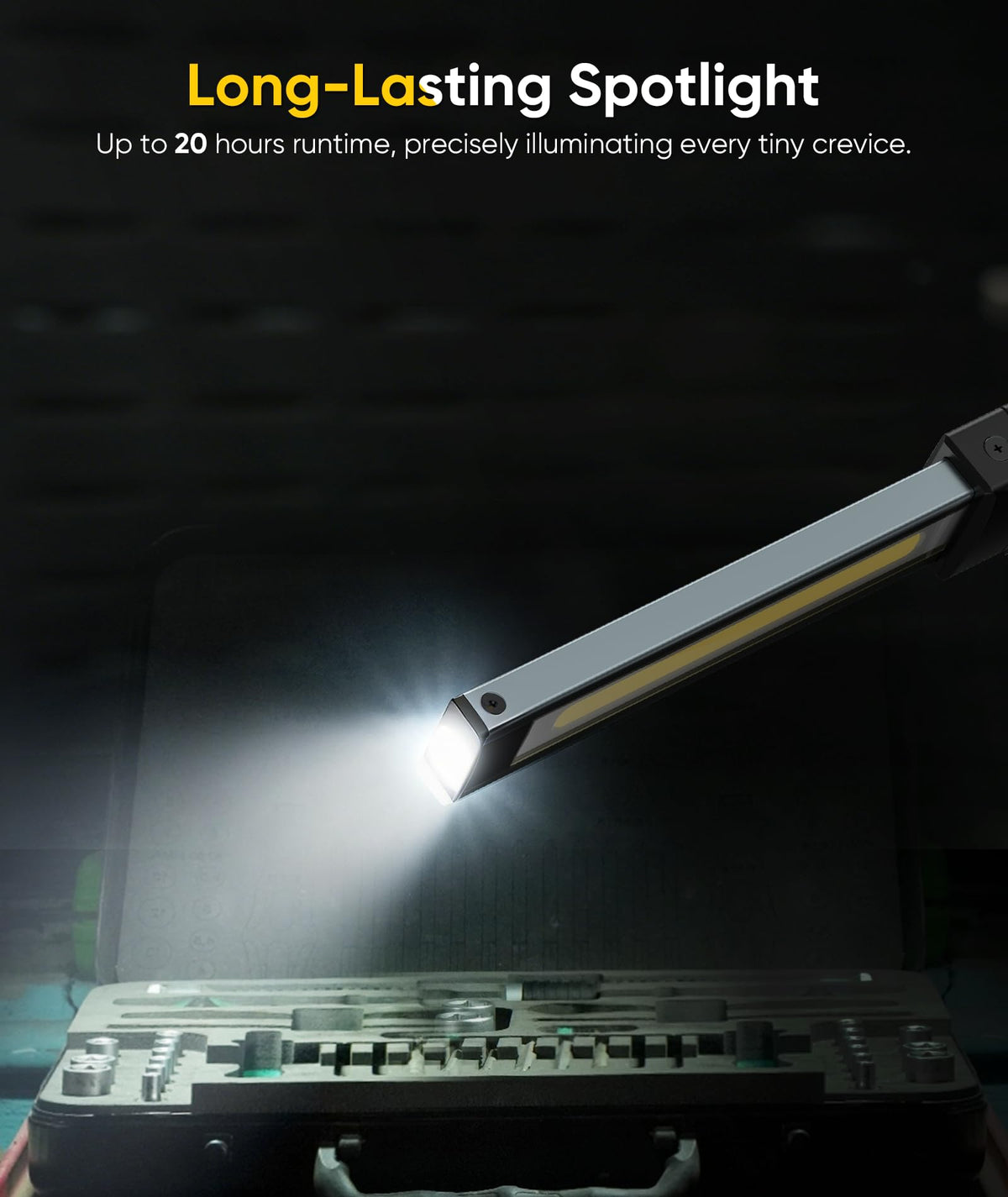 HOTLIGH long-running spotlight beam suitable for detailed inspections up to 20 hours.