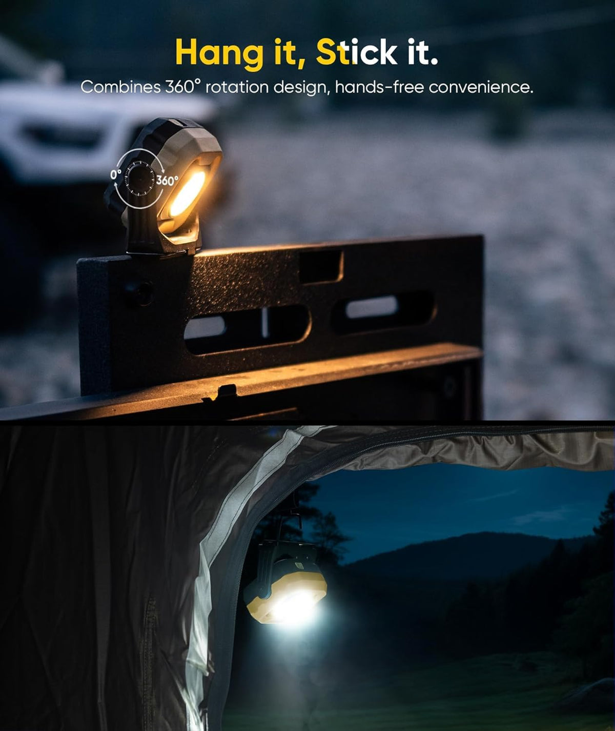 HOTLIGH 1200-lumen spotlight for long-range visibility in garages or camps.