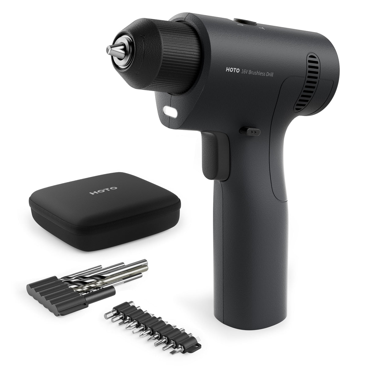 HOTO 16V brushless drill with smart display for precise torque adjustments and settings.