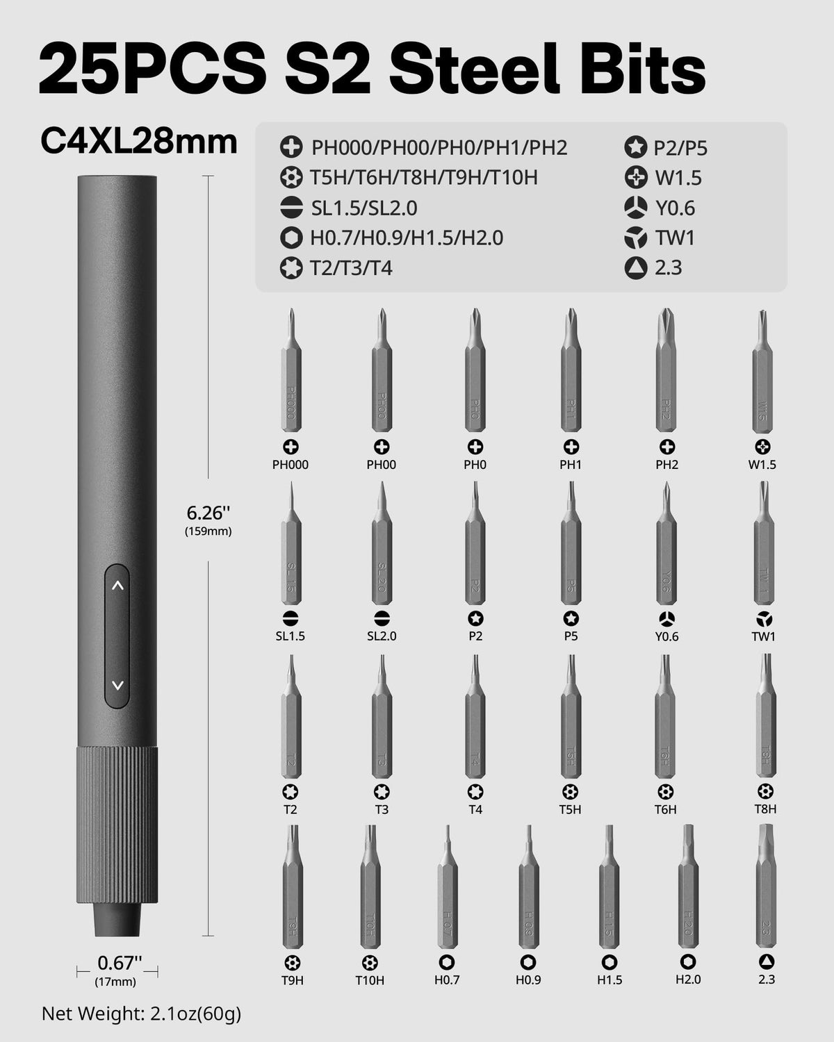 HOTO aluminum frosted finish screwdriver with a premium grip.