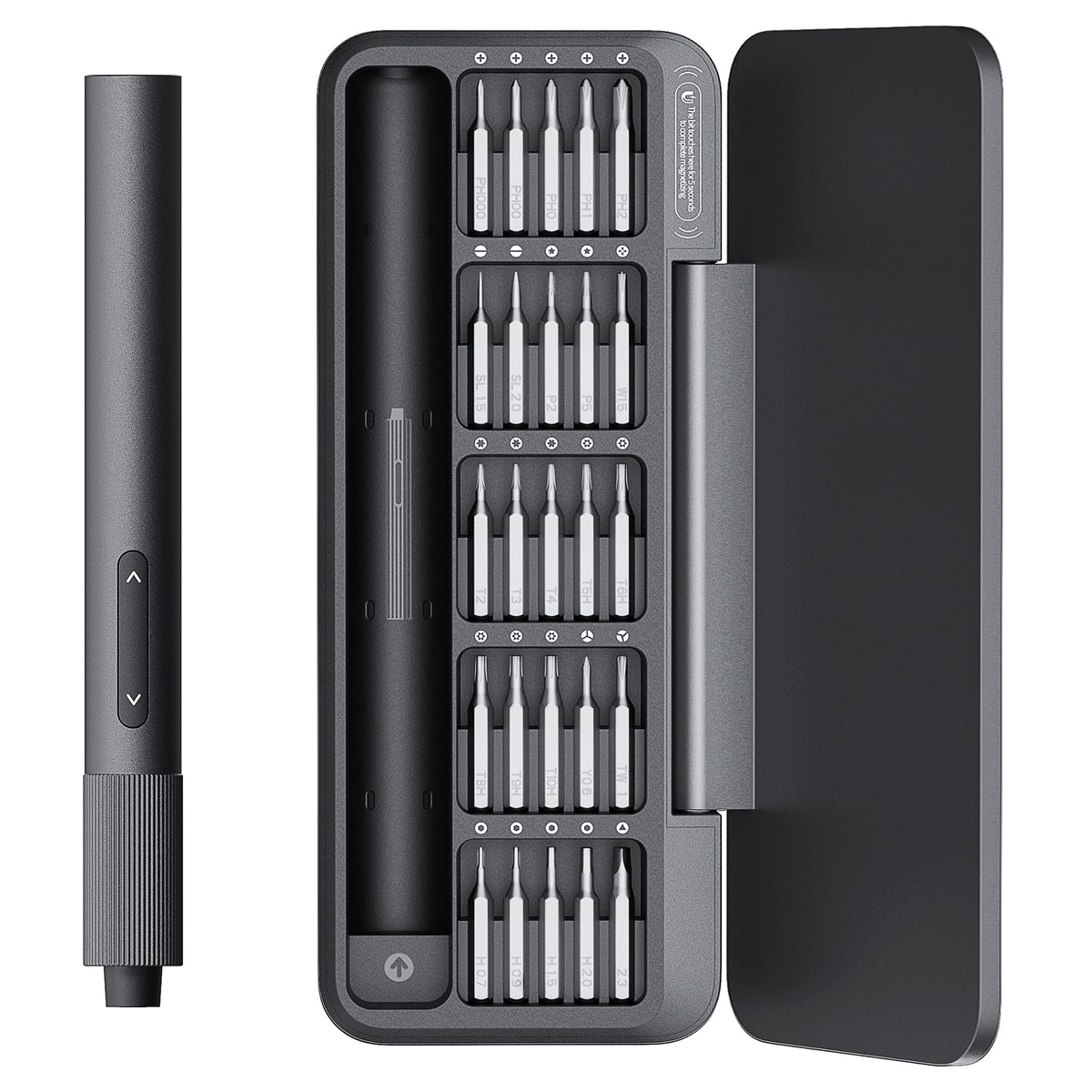 HOTO 25-in-1 mini screwdriver in a durable case for mobile repairs.