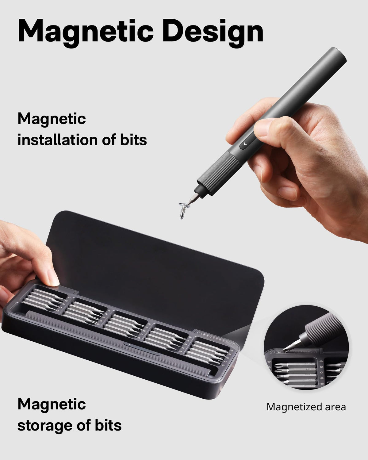 HOTO magnetic lid keeps tools organized and ready.