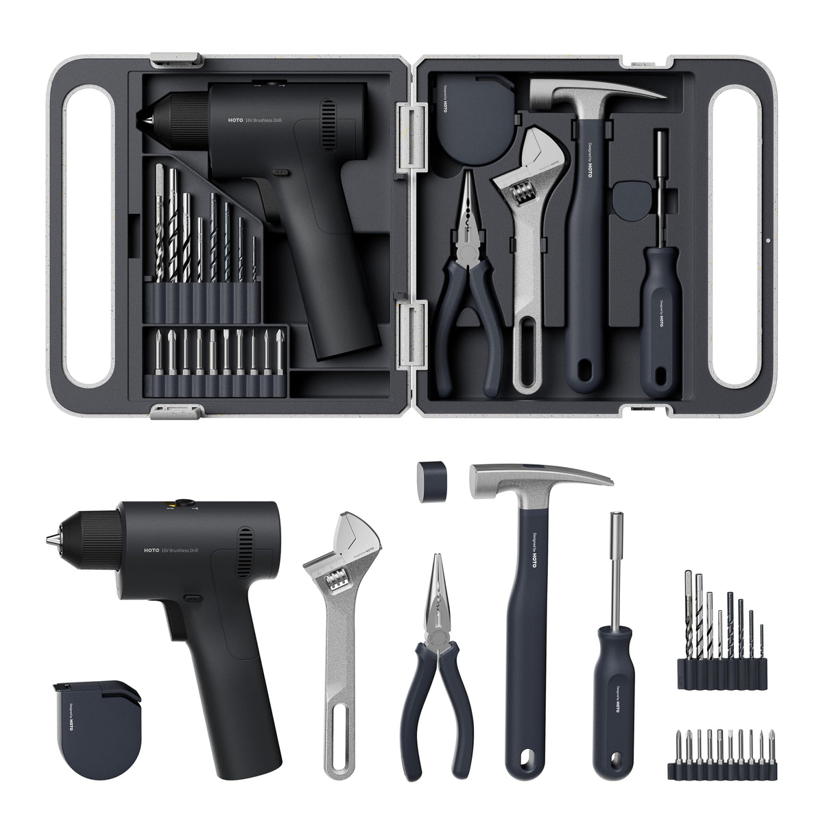HOTO 25-piece toolkit drill in action for quick home repairs.