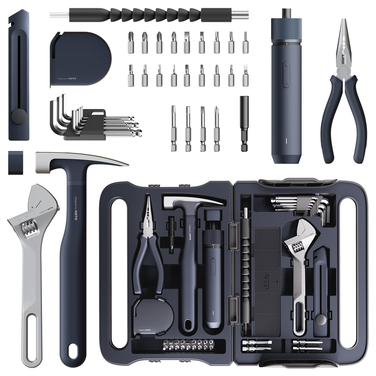 HOTO 40-piece tool kit in a compact case for organized home repairs.