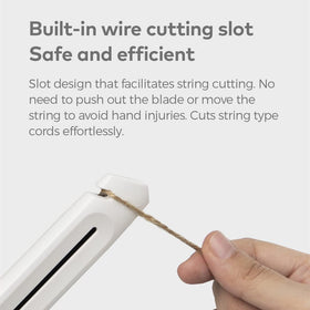 HOTO box cutter highlighting built-in wire cutting slot for safe trimming.