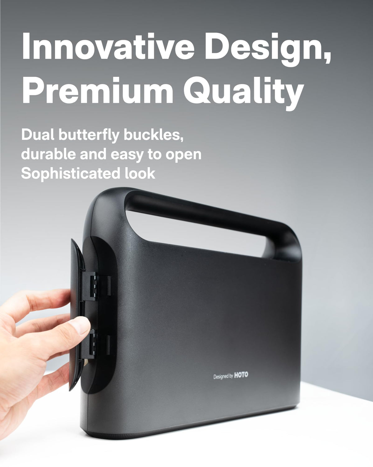 HOTO dual butterfly latches ensure secure closure on the portable toolkit.