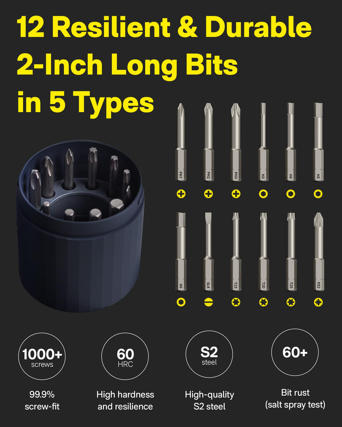 HOTO 12 S2 bits cover PH, Hex, Torx, and more for versatile repairs