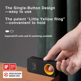 HOTO laser measuring tool with one-button operation for quick measurements.