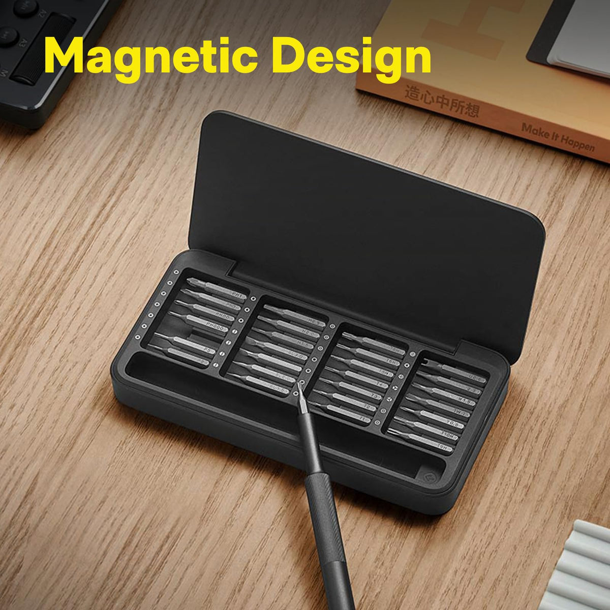 HOTO magnetic aluminum storage case with labeled bit slots for organization