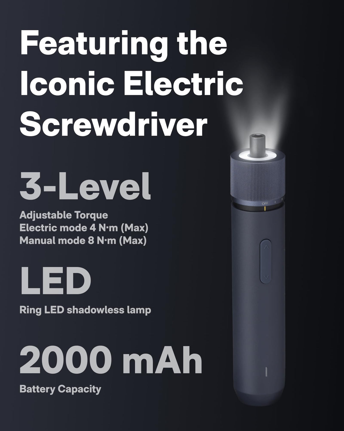 HOTO smart electric screwdriver with LED for precise tightening in tight spaces.