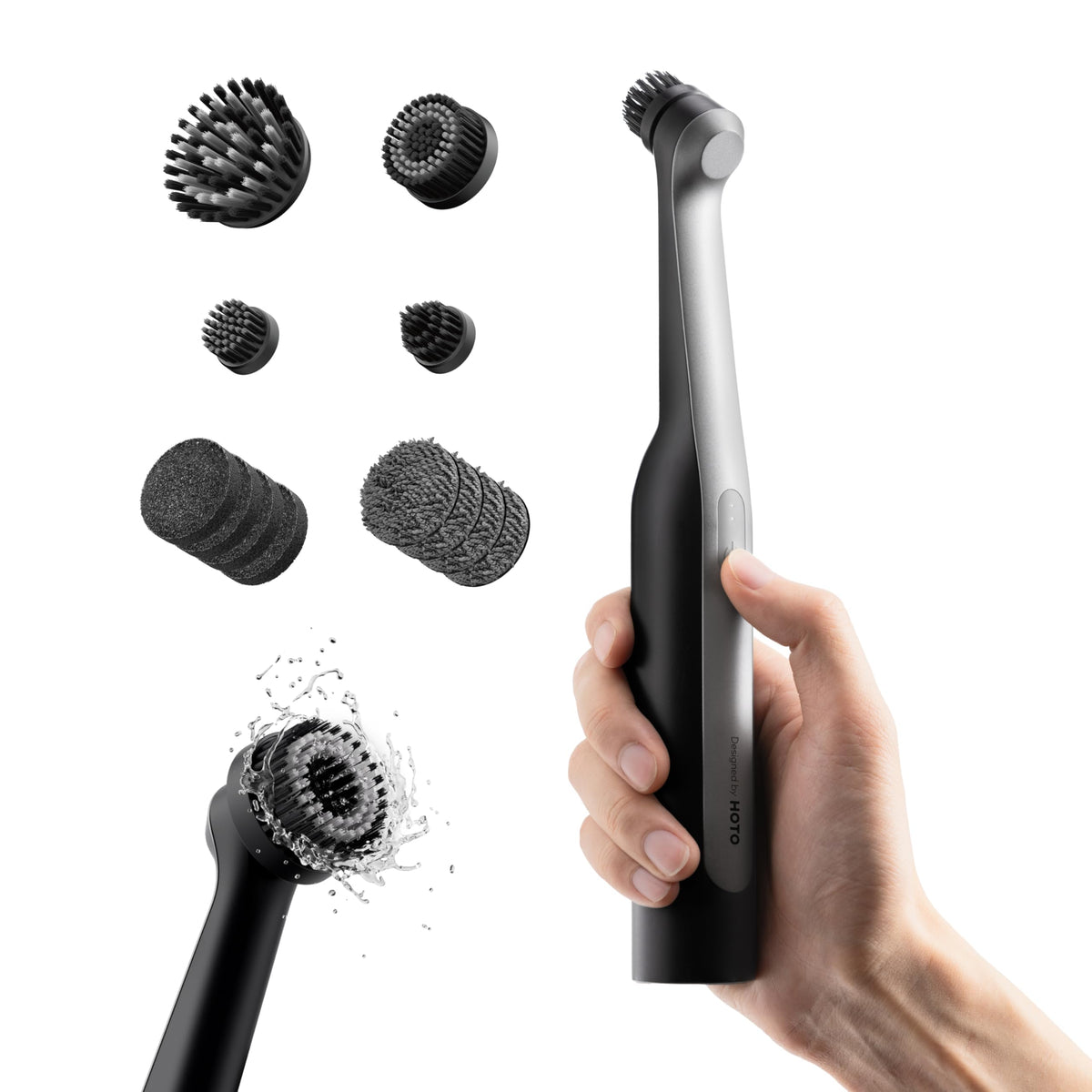 HOTO Wand cordless scrubber with 360-degree rotation for deep grout cleaning