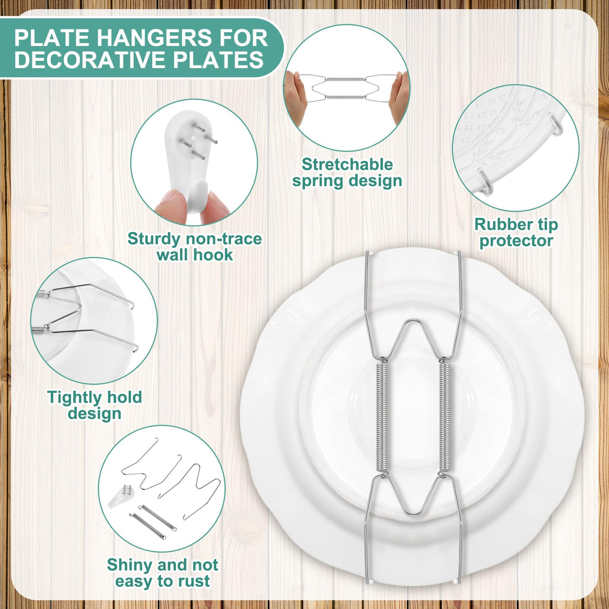 Hotop 8-inch plate hanger displaying larger plate on wall
