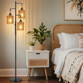 Hotsonic floor lamp in bedroom offers relaxing, glare-free brightness.