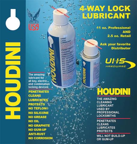 Houdini Lock Lube spray action demonstrates quick penetration for smoother locks.
