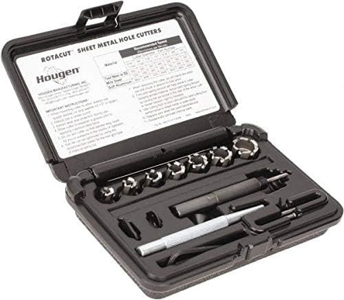 Hougen RotaCut kit laid out with bits highlights breadth of fractional sizes for precise cuts.