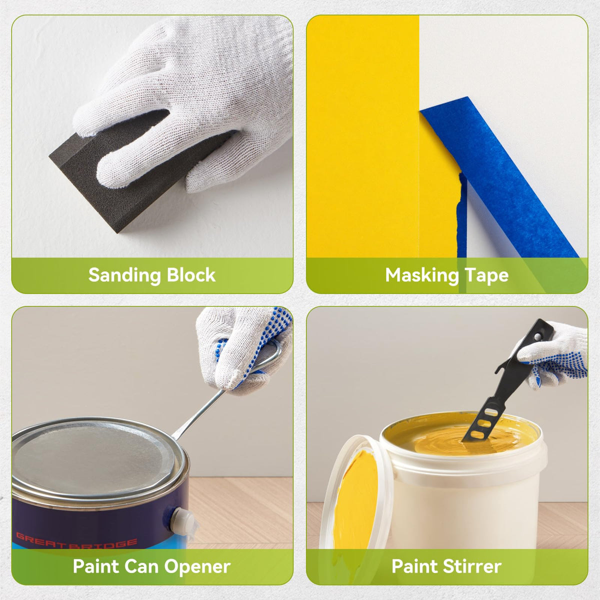 HOUIT included gloves, drop cloth, and masking tape keep surfaces protected