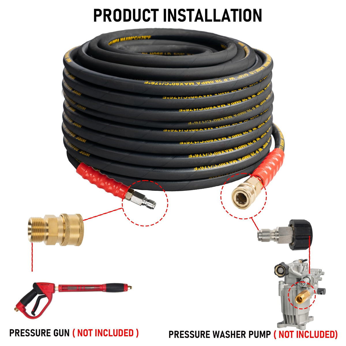 Hourleey 3/8in quick-connect end attached to pressure washer for secure connections.
