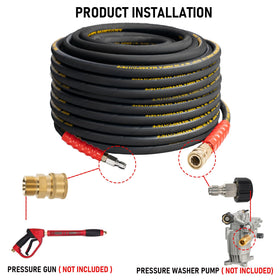 Hourleey 3/8in quick-connect end attached to pressure washer for secure connections.