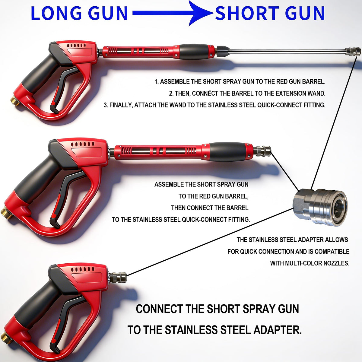 Hourleey adjustable-length gun adapts to high or distant surfaces
