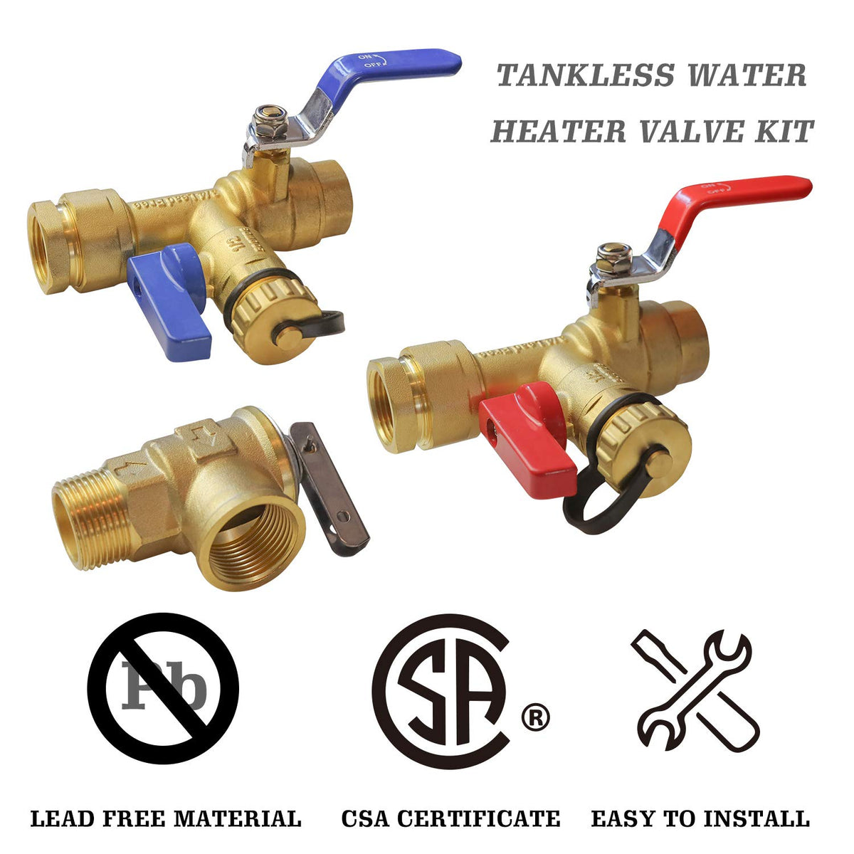 Hourleey brass assembly components ready for installation on tankless water heater lines