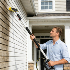 Hourleey 120° extension wand broadens reach for roofing and soffits.