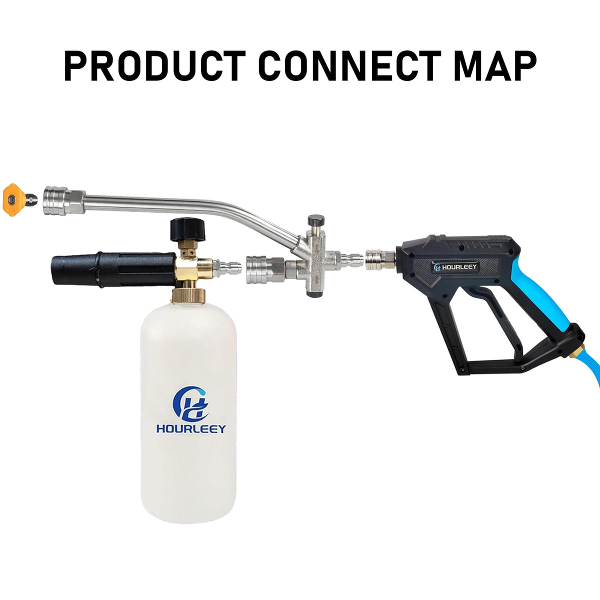 Hourleey five-nozzle set provides flexible spray angles.