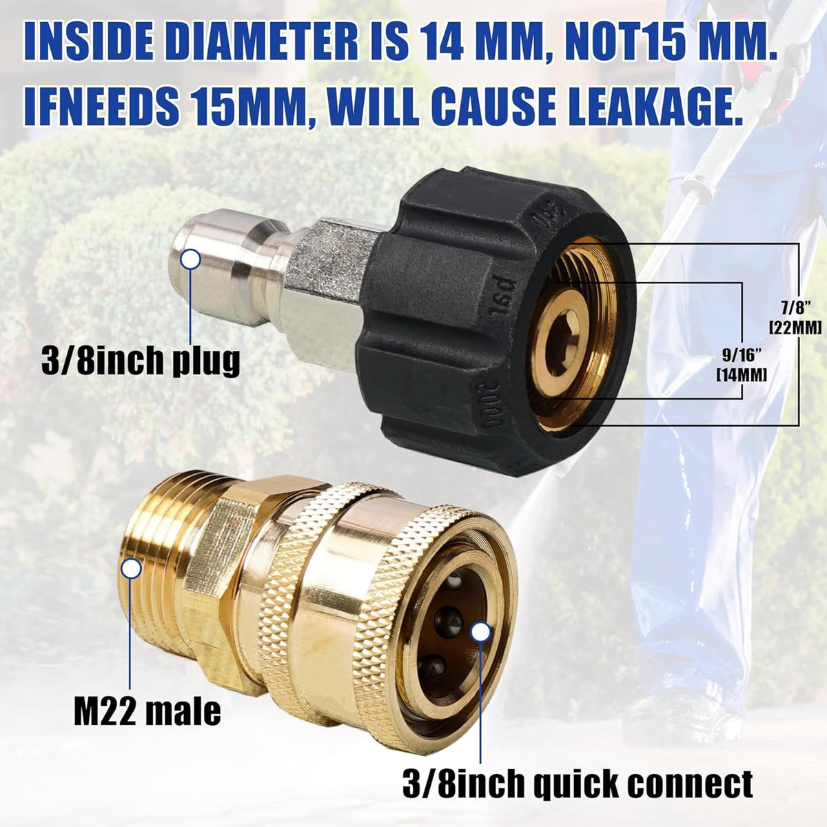 Hourleey hose with M22 connectors, close-up shows secure threading and fit.