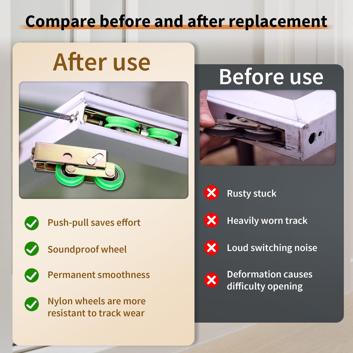 House Guard aluminum-track compatible roller ensures longer track life.