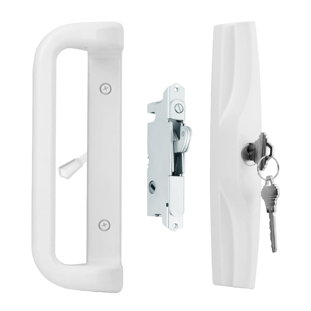 House Guard white sliding door handle set front view with durable aluminum finish