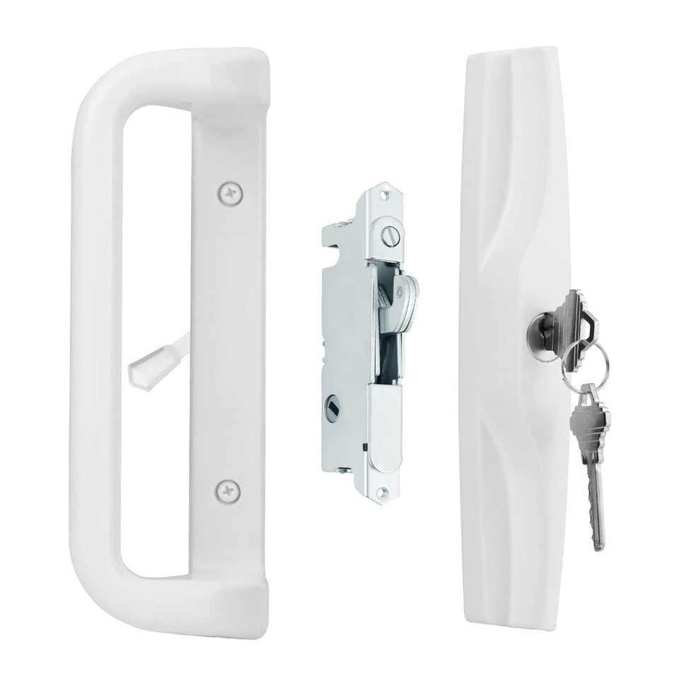 House Guard white sliding door handle set front view with durable aluminum finish