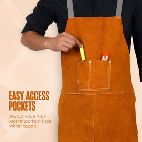 Houseables Leather Apron delivers heat-resistant protection against hot debris during welding.