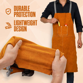 Houseables Leather Apron offers heavy-duty protection for woodworking and blacksmithing tasks.